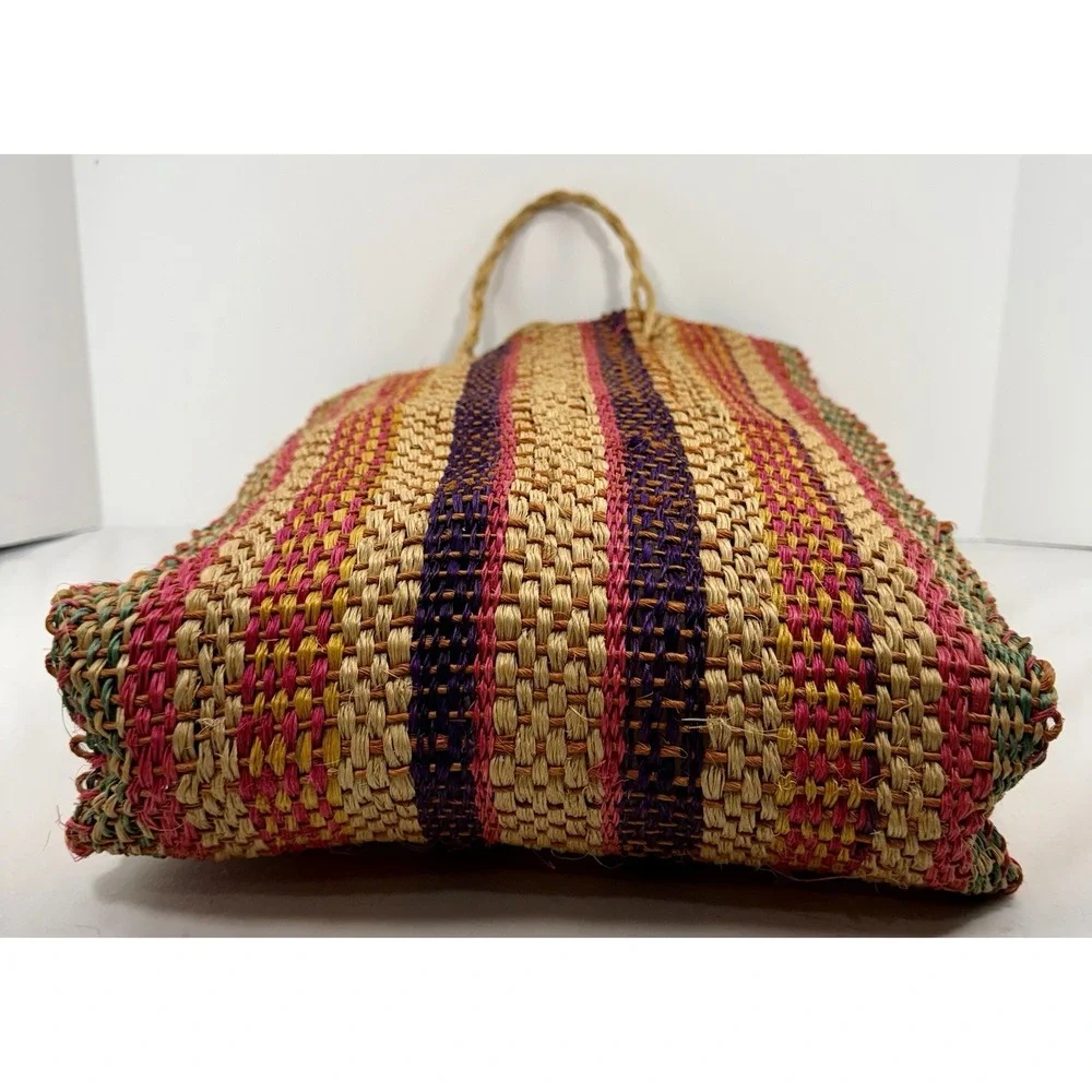Handwoven Natural Fiber Tote Bag Multicolor Boho Market Shopper X Large EUC‎